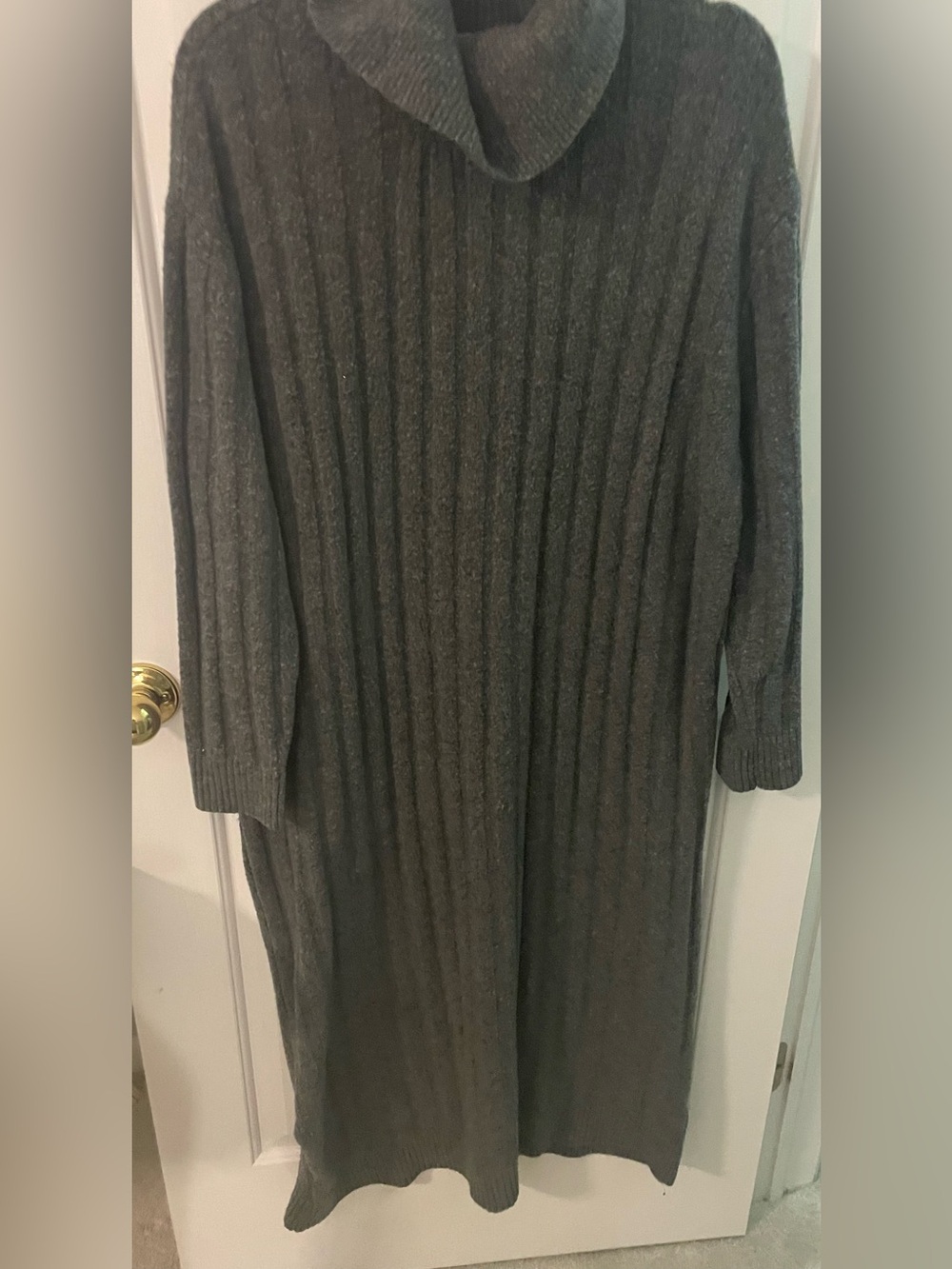 LOFT Dark Gray Ribbed Cowl Neck Sweater Dress